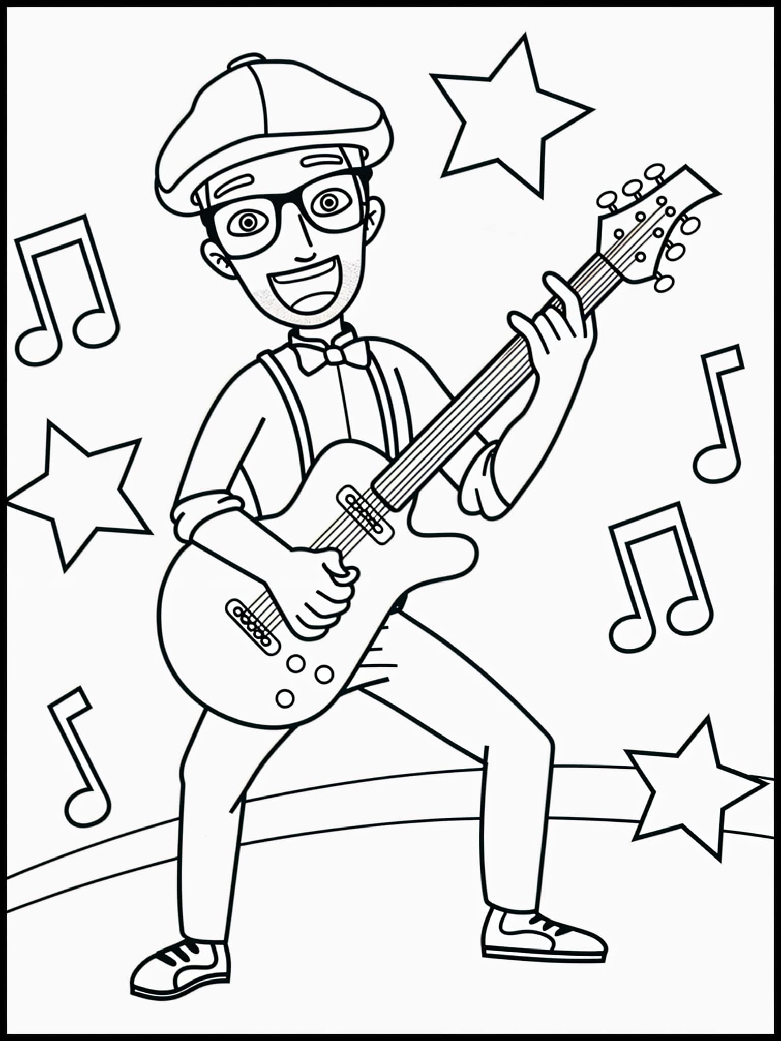 Desenho do Blippi tocando guitarra para colorir