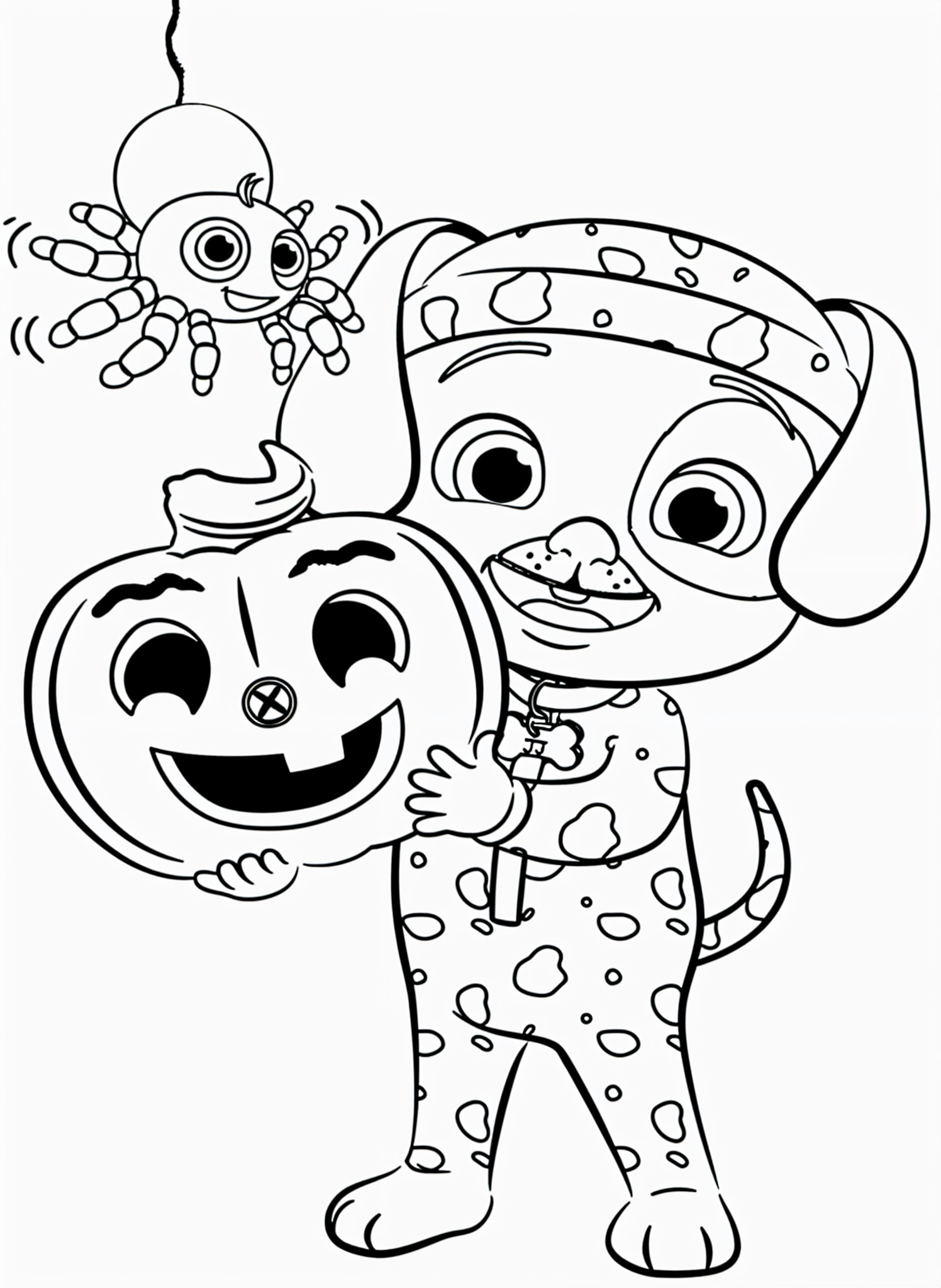 Desenho do cachorrinho com abobora de halloween de cocomelon para colorir