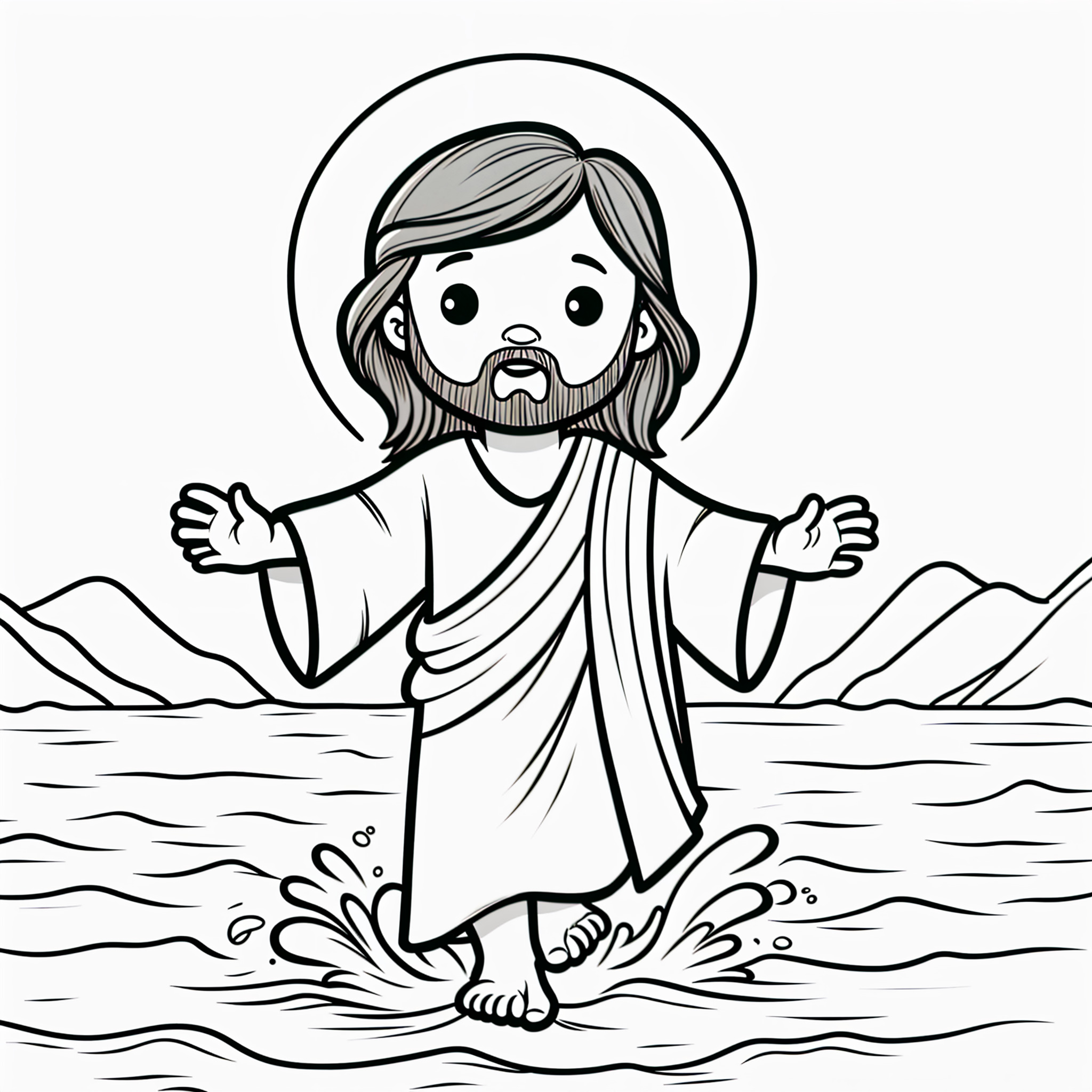 Desenho do jesus andando sobre as aguas para colorir