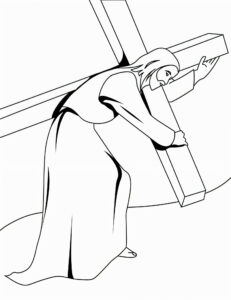 Desenho do jesus carregando a cruz para colorir