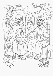 Desenho do jesus com familias para colorir