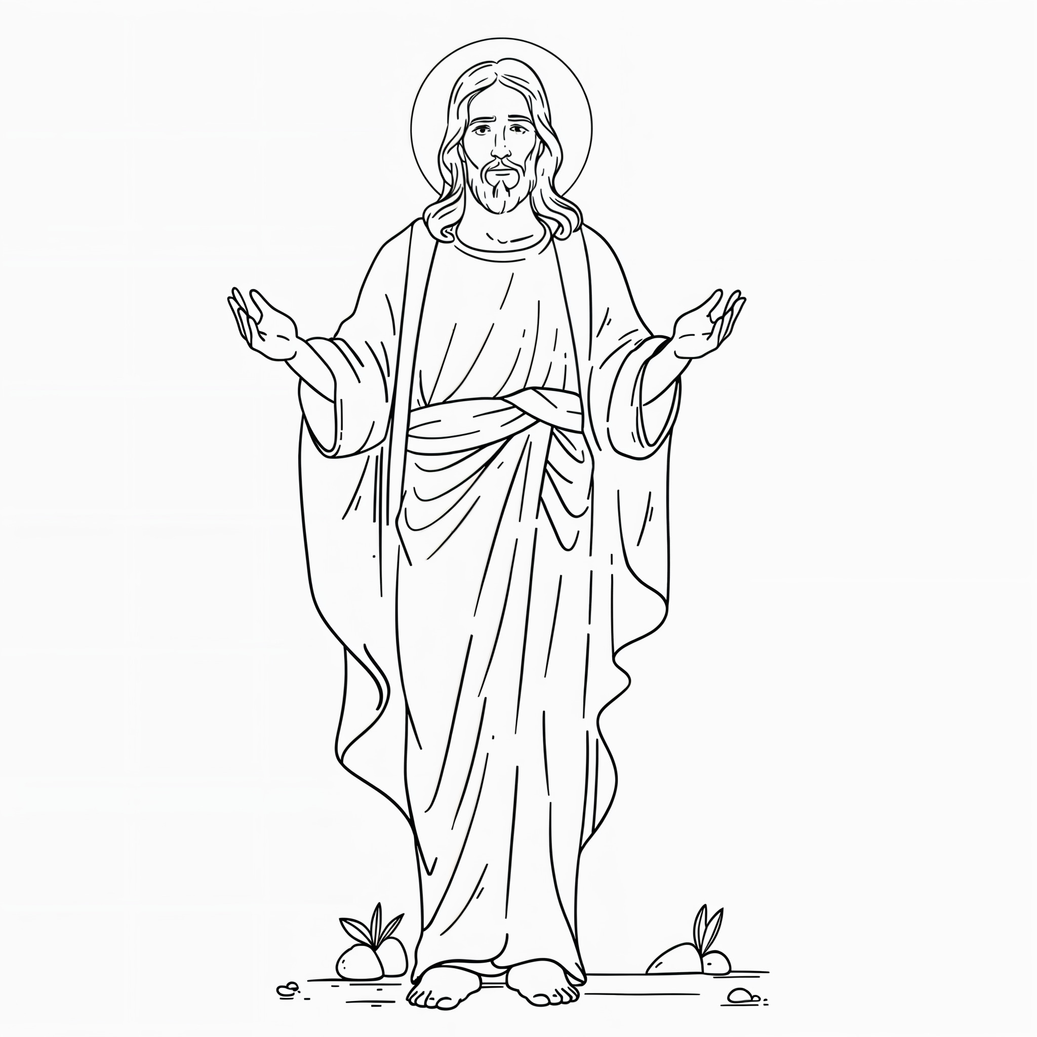 Desenho do jesus de bracos abertos para colorir