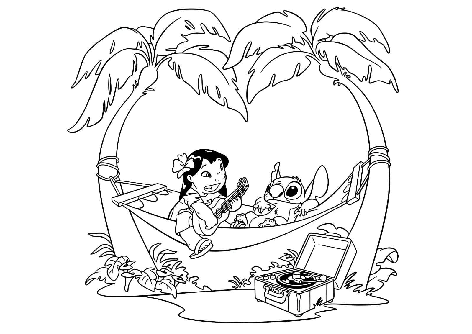 Desenho do Lilo e Stitch com violao para imprimir