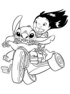 Desenho do Lilo e Stitch na bicicleta para imprimir