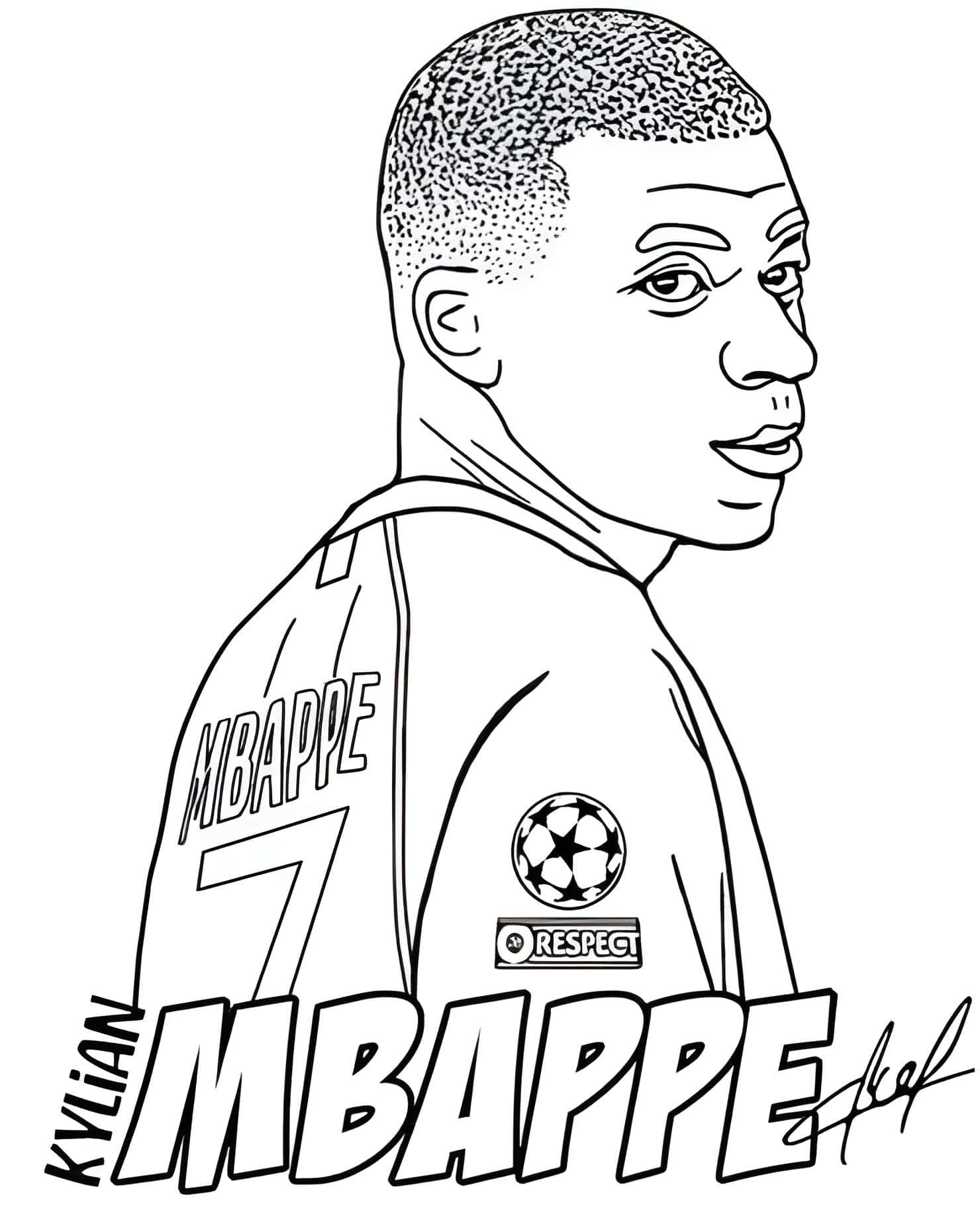 Desenho do mbappe de costas assinatura para colorir