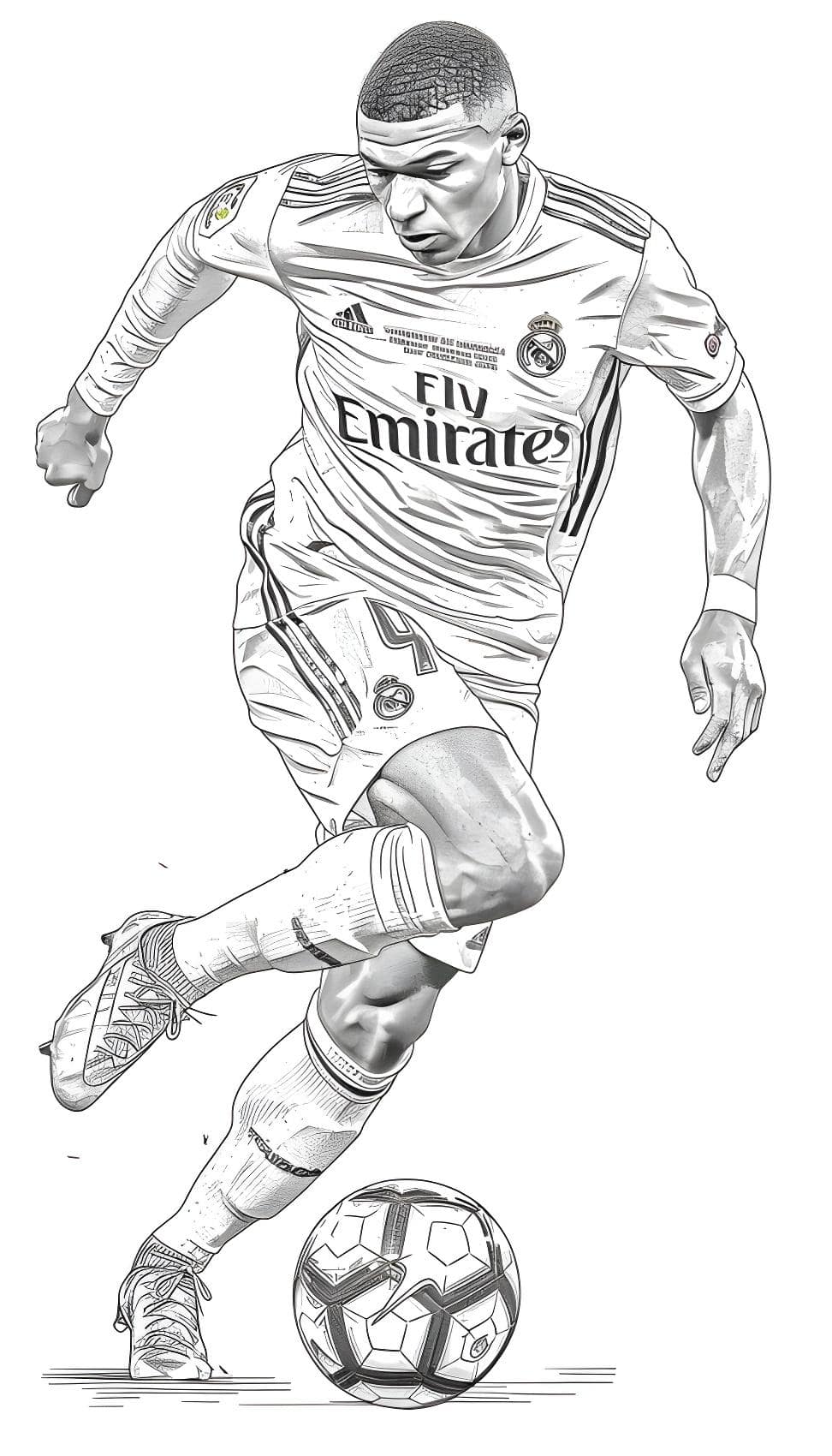 Desenho do mbappe driblando real madrid para colorir