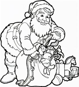 Desenho do Papai Noel com saco de presentes para colorir