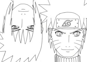 Desenho dos rostos de Naruto e Sasuke para colorir