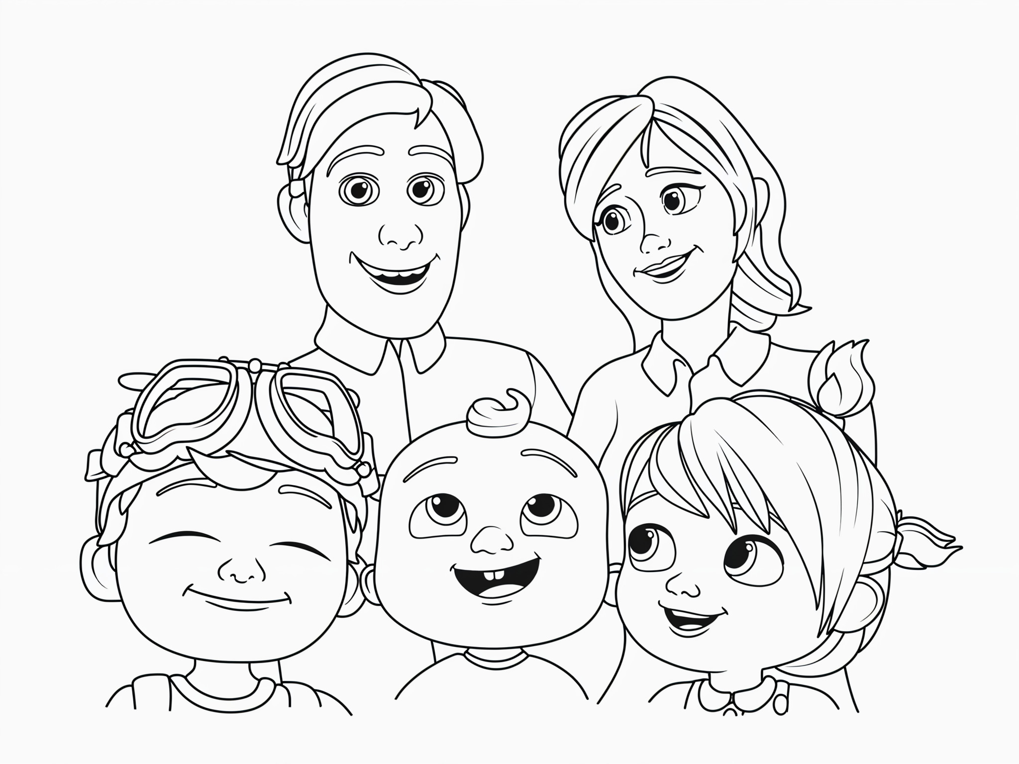 Imagem da familia cocomelon sorrindo para colorir