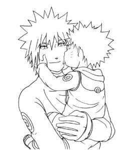 Imagem de minato e Naruto filho para colorir