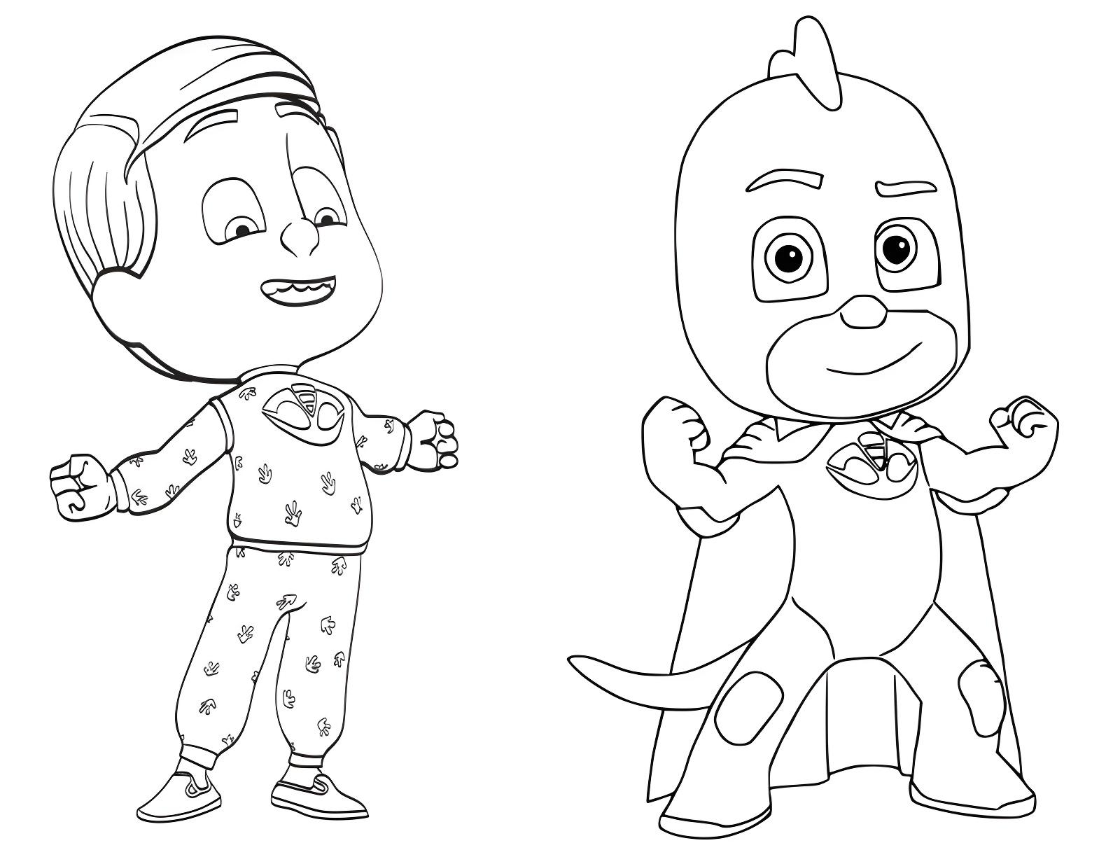 Imagem do pj masks menino e lagartixo para colorir