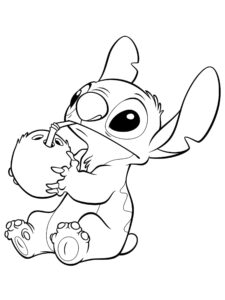 Imagem do Stitch bebendo agua de coco para imprimir