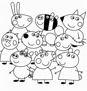 Imagem dos amigos da peppa pig para colorir