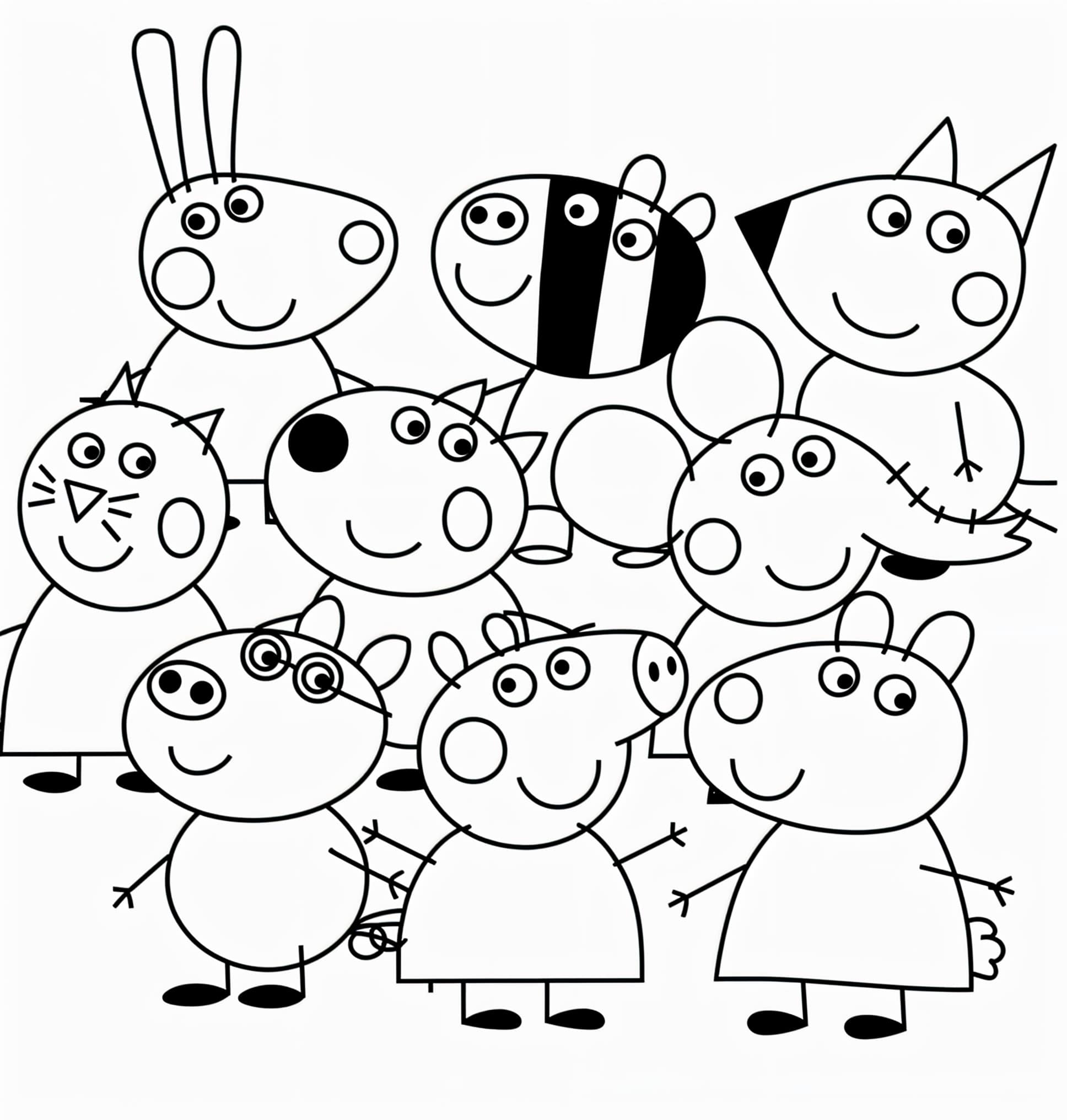 Imagem dos amigos da peppa pig para colorir