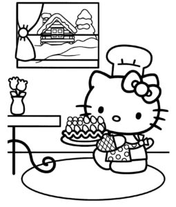 Desenho da hello kitty cozinhando para colorir