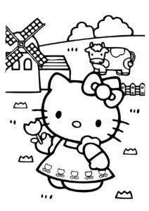 Desenho da hello kitty no jardim para imprimir