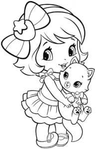 Desenho da menina com pelucia para colorir