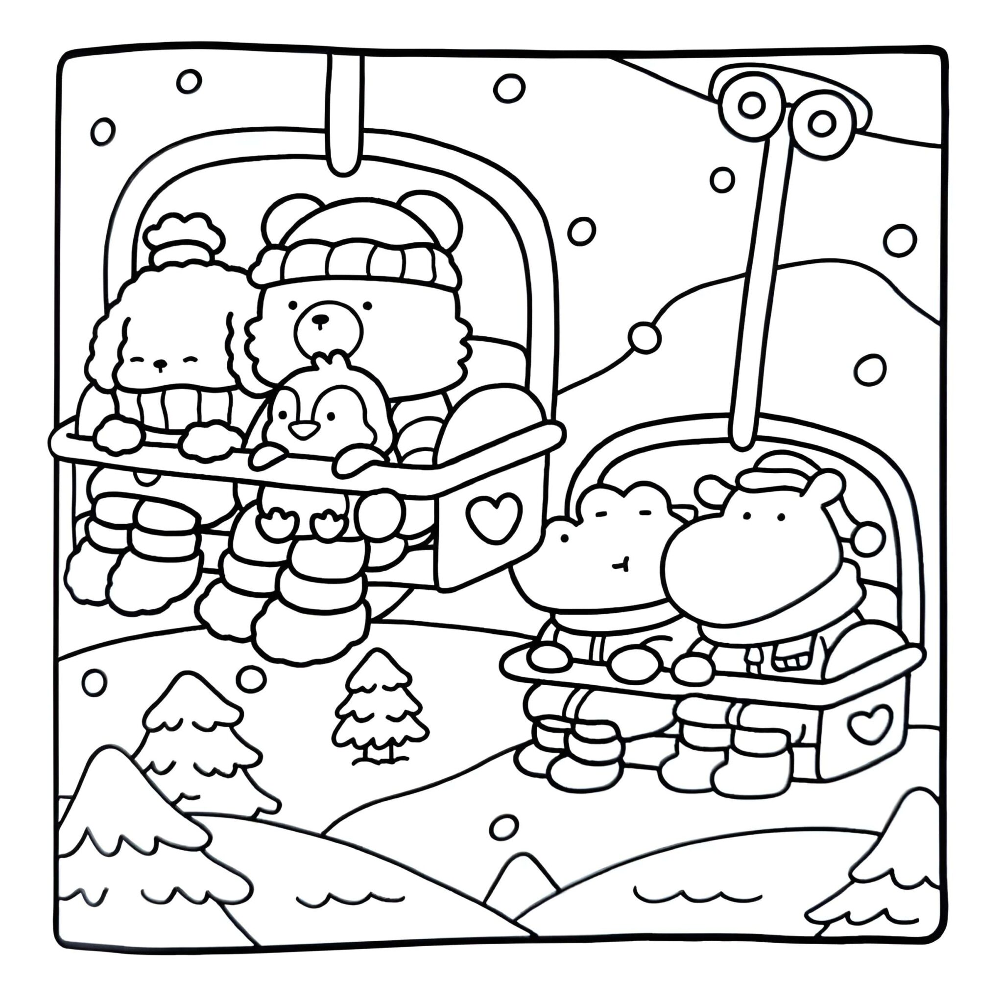 Desenho de animais no teleférico na neve Bobbie Goods para imprimir ...