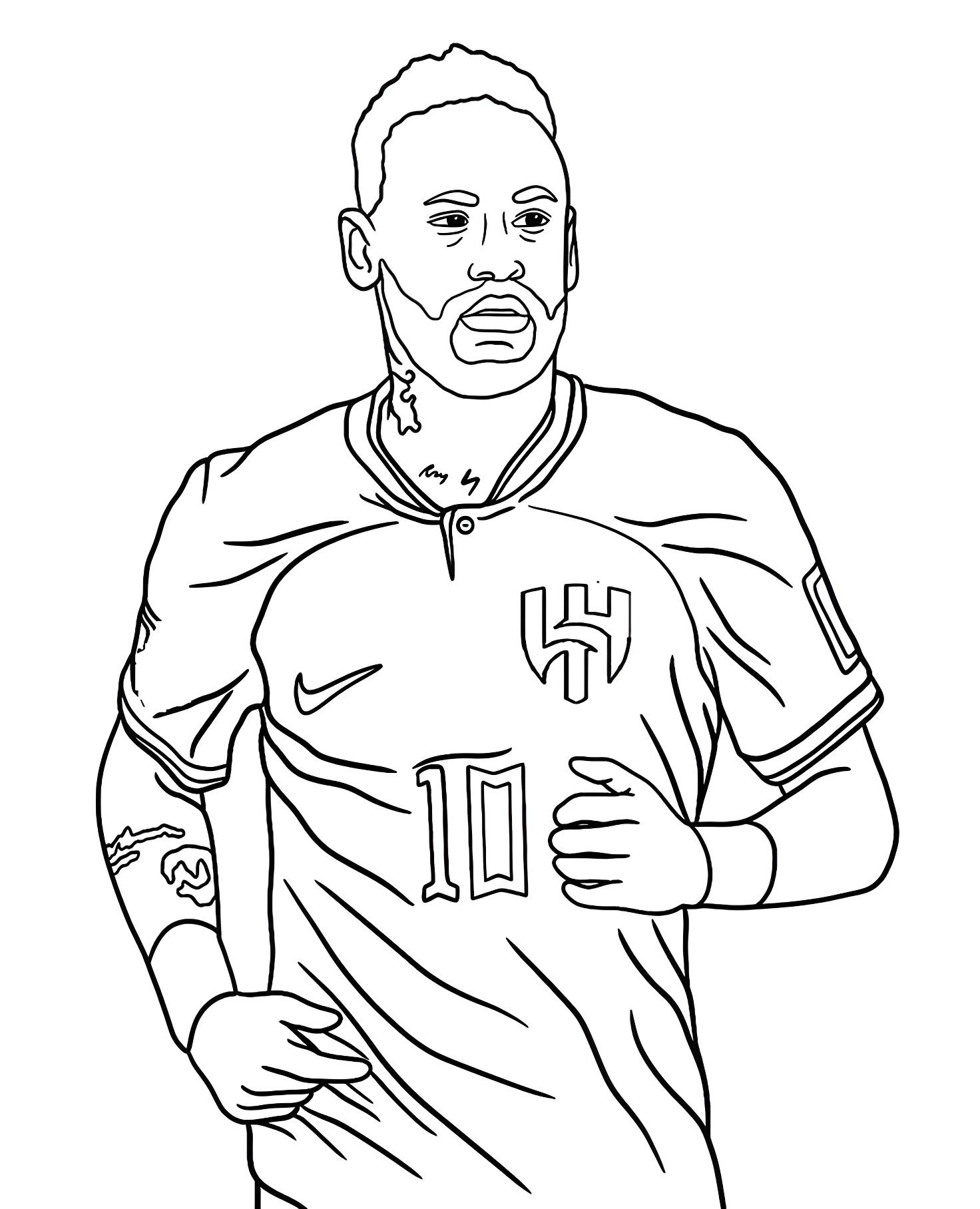 Desenho de Neymar Jr com camisa da seleção para colorir