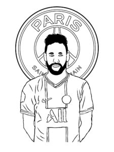 Desenho de Neymar Jr no time do psg com escudo para colorir