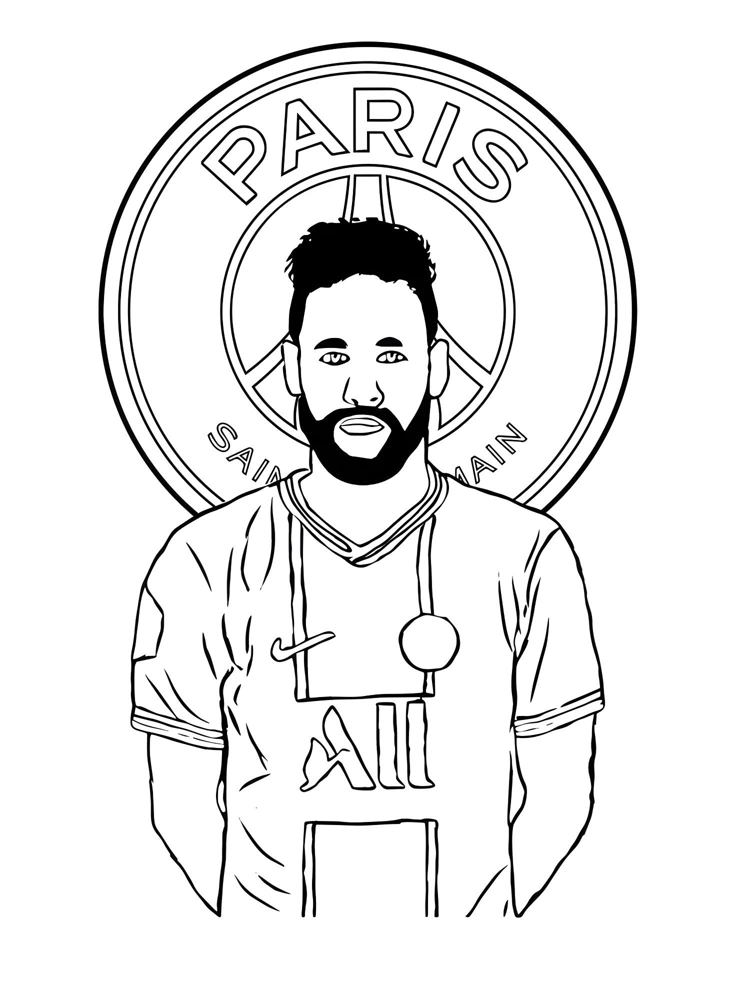 Desenho de Neymar Jr no time do psg com escudo para colorir