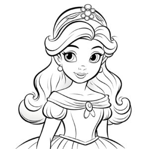 Desenho de princesa con tiara y vestido elegante para imprimir