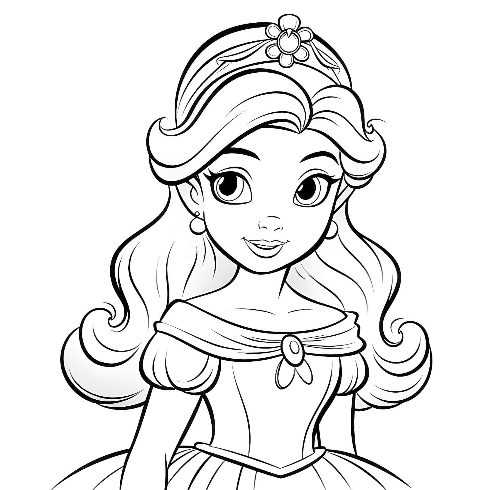 Desenho de princesa con tiara y vestido elegante para imprimir