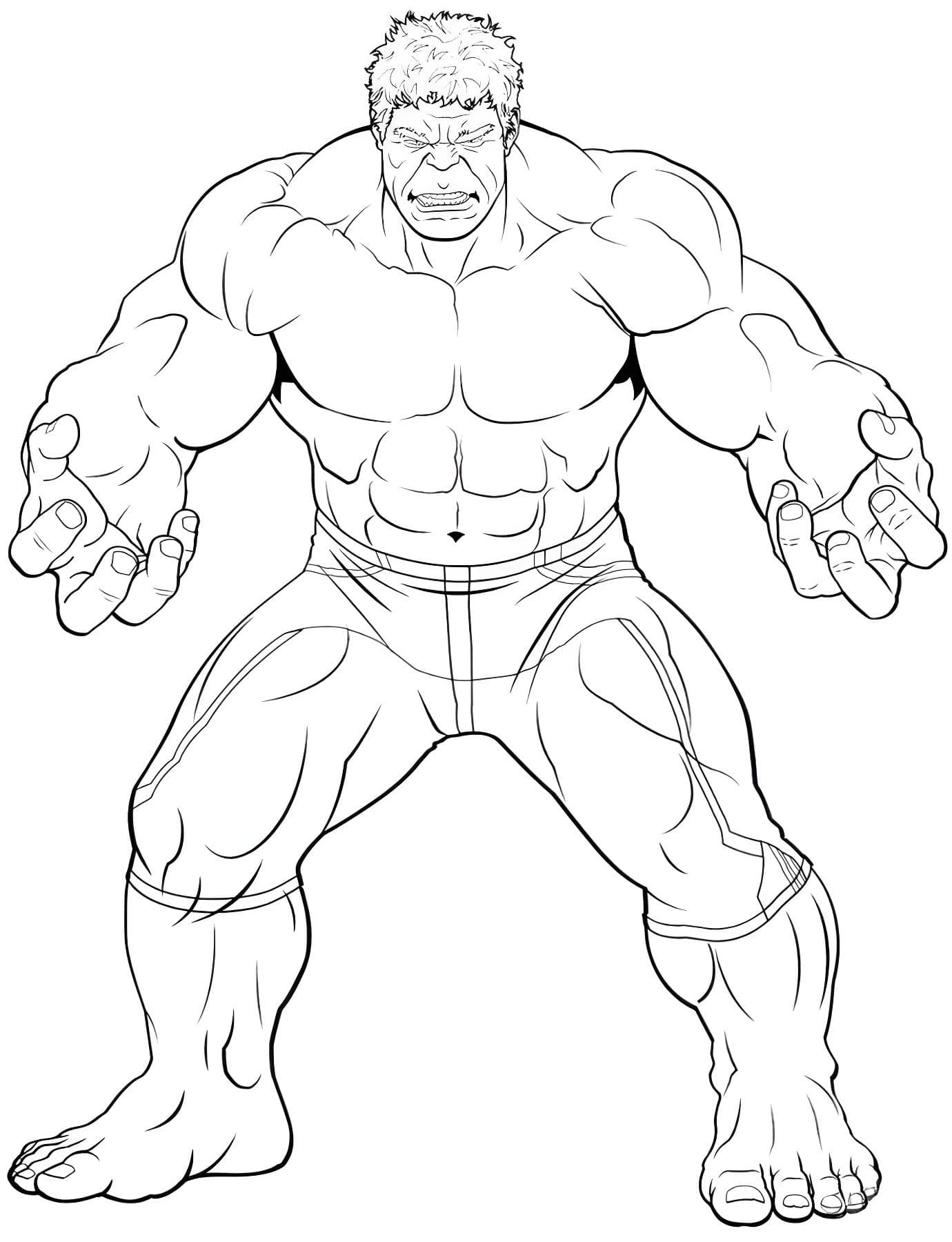 Desenho do hulk furioso com as maos estendidas para colorir