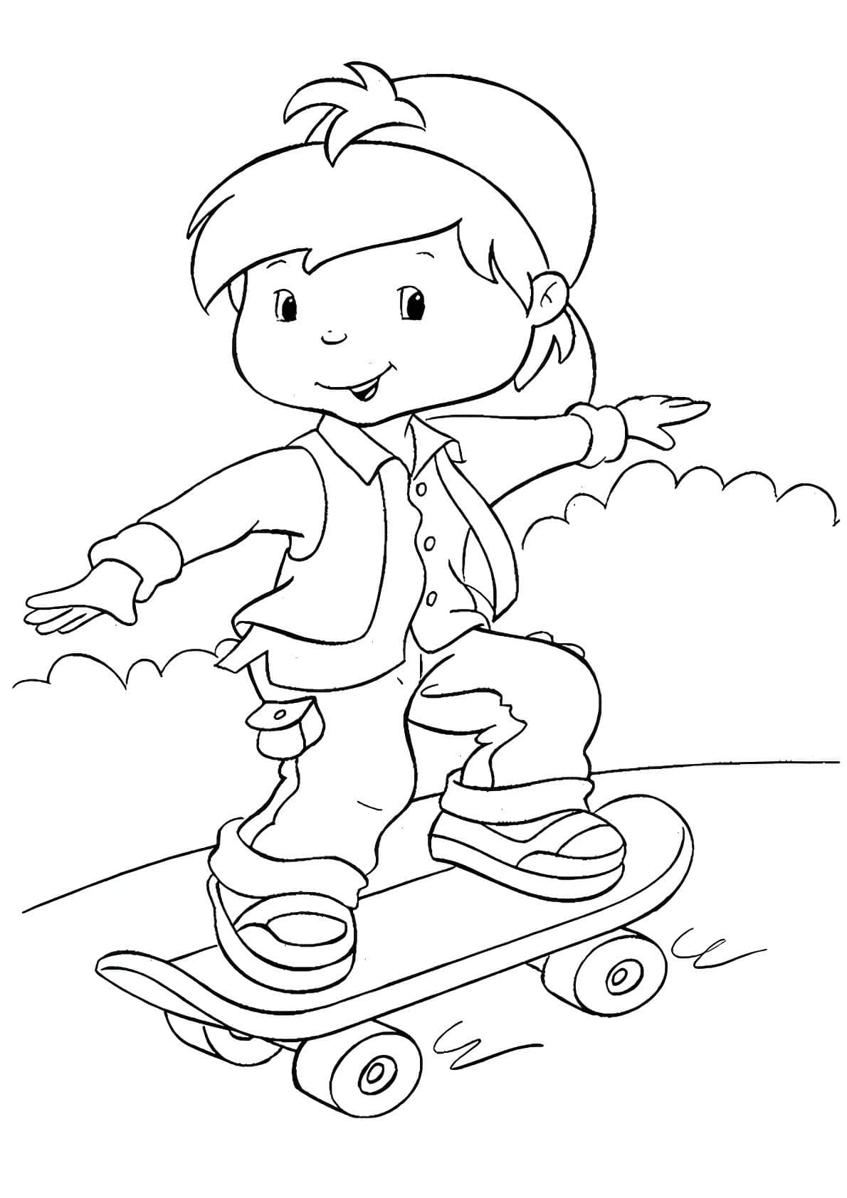 Desenho do menino andando de skate para colorir