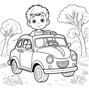 Desenho do menino dirigindo um carro para colorir