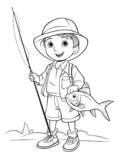 Desenho do menino pescando para colorir