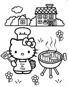 Imagem da hello kitty cozinhando para colorir