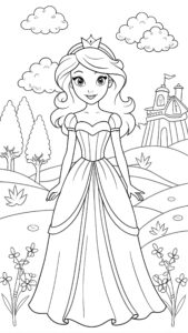 Imagem de menina princesa no jardim para colorir