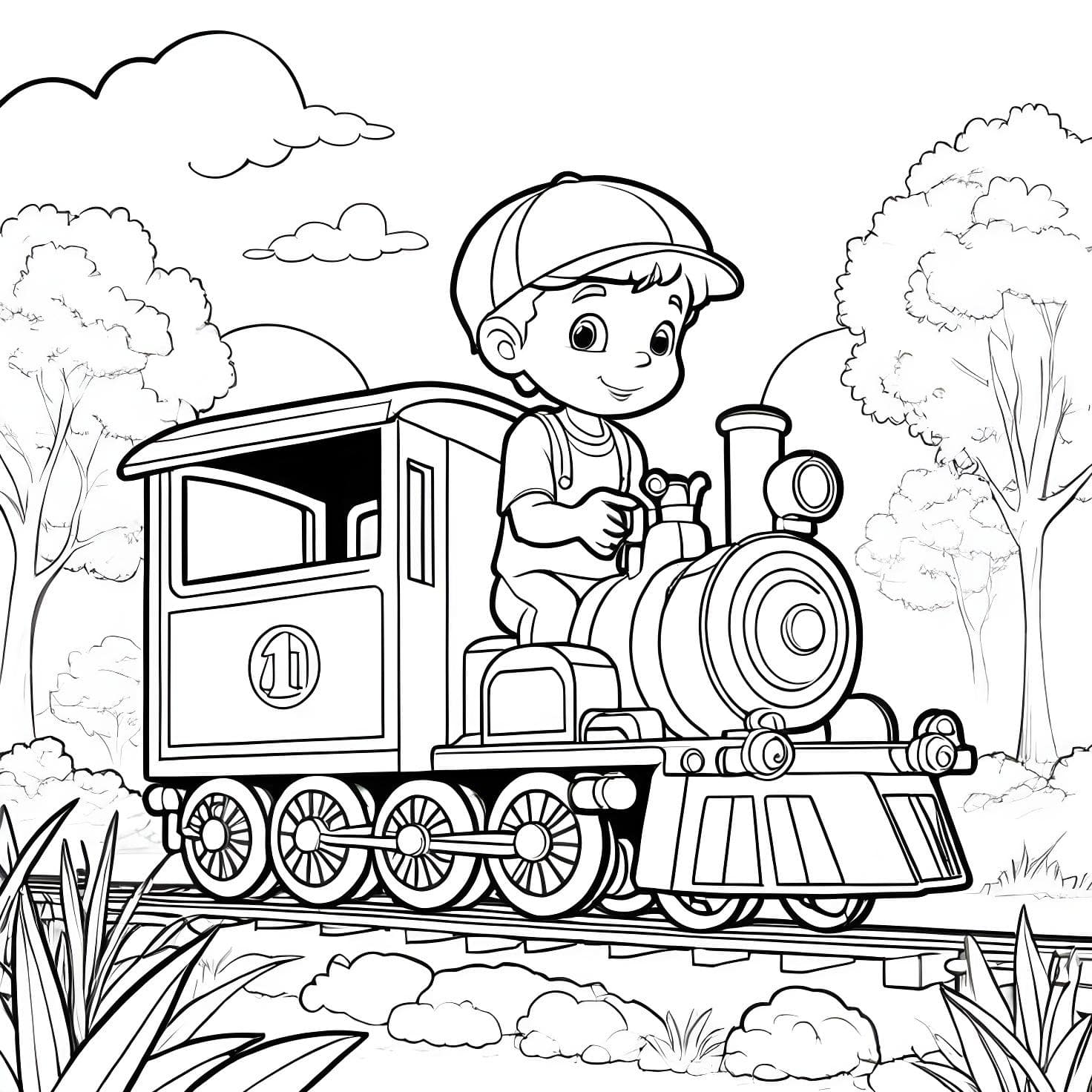 Imagem do menino andando de trem para imprimir