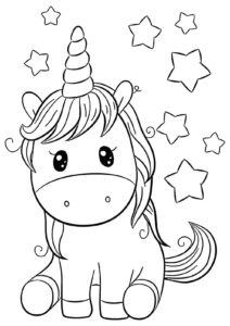 Imagem do unicornio fofo com estrelas para imprimir